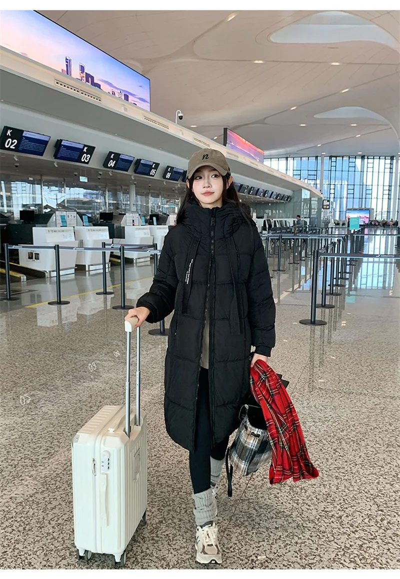 Korean Hooded Thicken Down Cotton Jacket Women Loose Mid-Length Bread Coat Winter New Over-Knee Warm Snow Outerwear