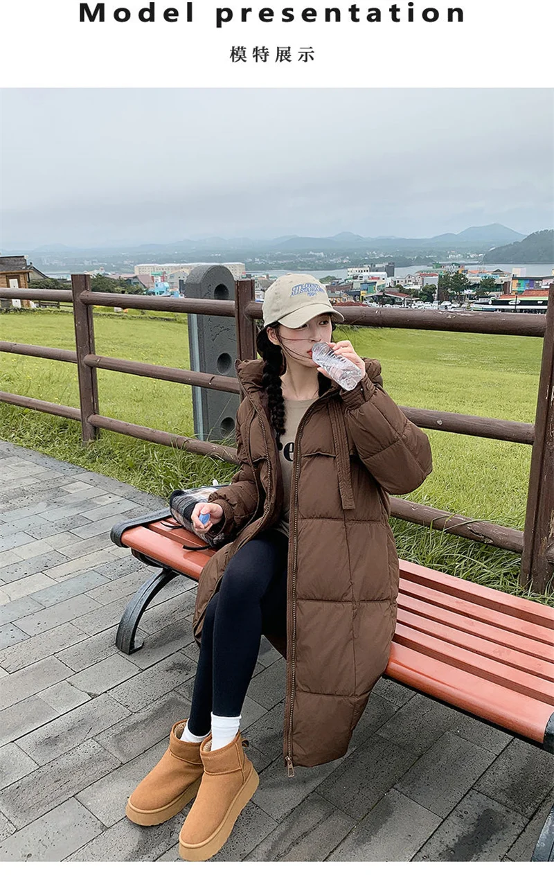 Korean Hooded Thicken Down Cotton Jacket Women Loose Mid-Length Bread Coat Winter New Over-Knee Warm Snow Outerwear