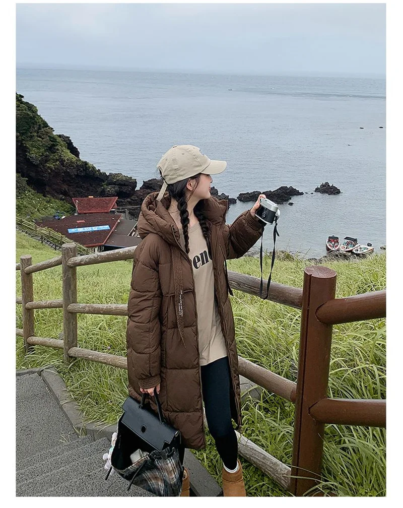 Korean Hooded Thicken Down Cotton Jacket Women Loose Mid-Length Bread Coat Winter New Over-Knee Warm Snow Outerwear