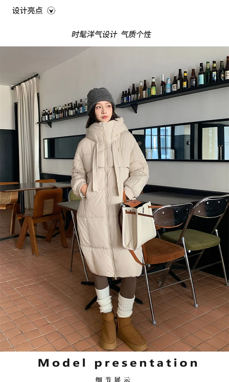 Korean Hooded Thicken Down Cotton Jacket Women Loose Mid-Length Bread Coat Winter New Over-Knee Warm Snow Outerwear