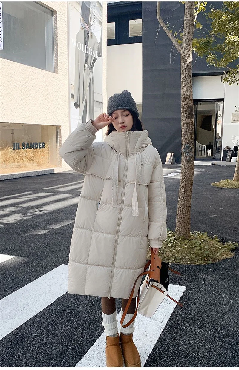 Korean Hooded Thicken Down Cotton Jacket Women Loose Mid-Length Bread Coat Winter New Over-Knee Warm Snow Outerwear