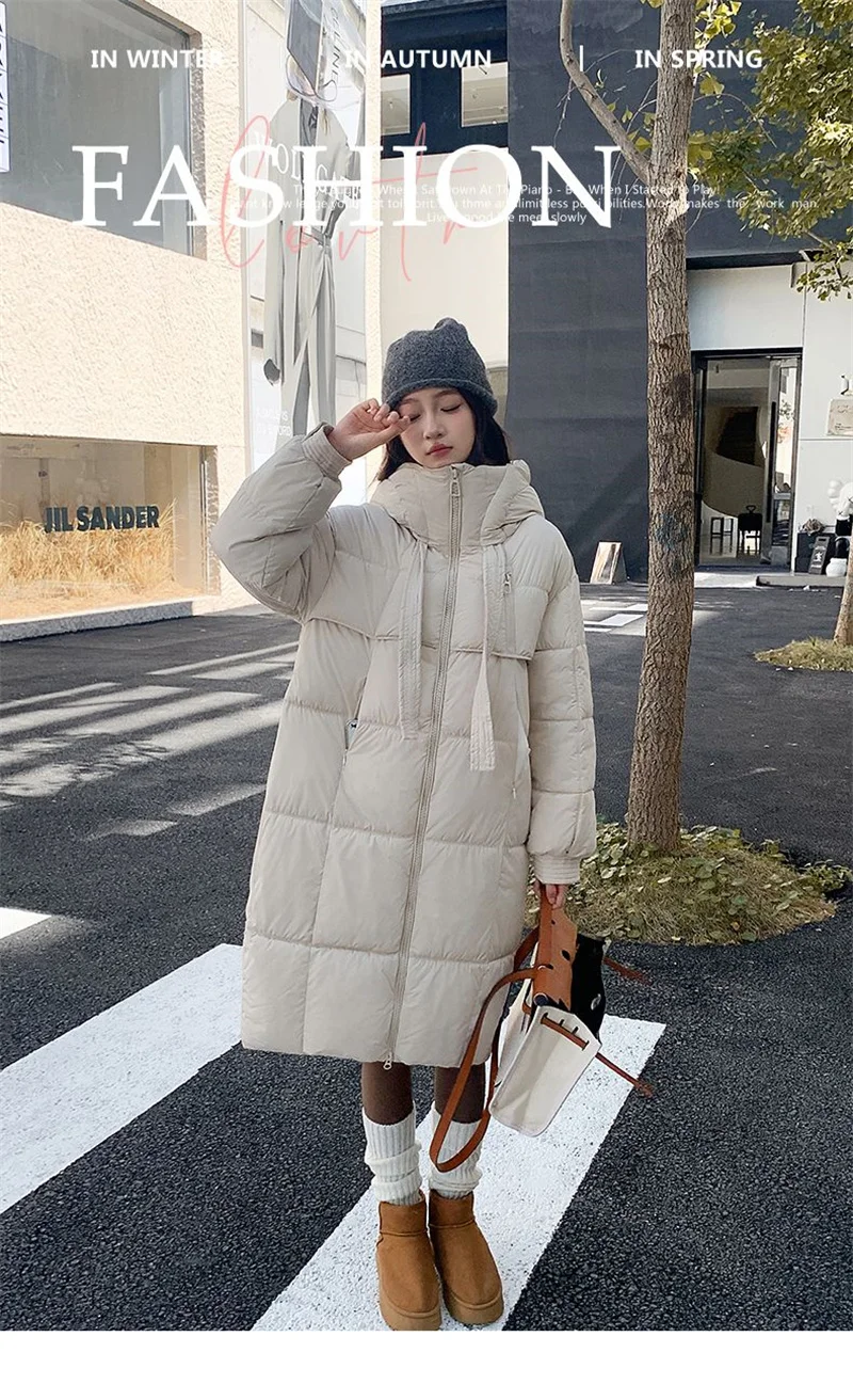 Korean Hooded Thicken Down Cotton Jacket Women Loose Mid-Length Bread Coat Winter New Over-Knee Warm Snow Outerwear