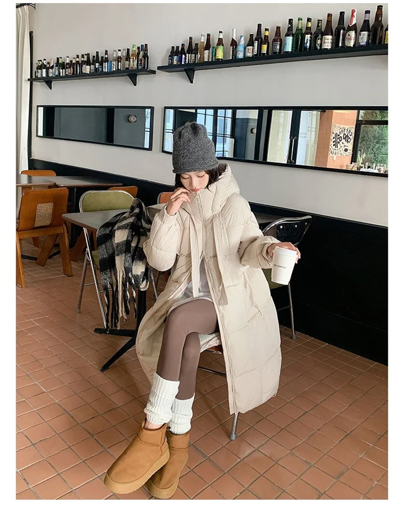 Korean Hooded Thicken Down Cotton Jacket Women Loose Mid-Length Bread Coat Winter New Over-Knee Warm Snow Outerwear