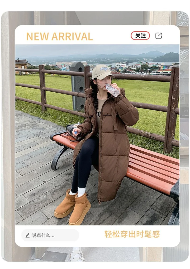 Korean Hooded Thicken Down Cotton Jacket Women Loose Mid-Length Bread Coat Winter New Over-Knee Warm Snow Outerwear