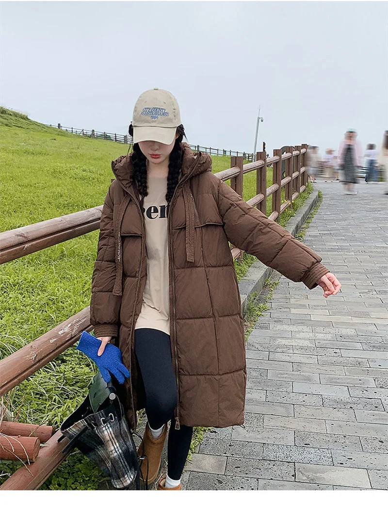 Korean Hooded Thicken Down Cotton Jacket Women Loose Mid-Length Bread Coat Winter New Over-Knee Warm Snow Outerwear