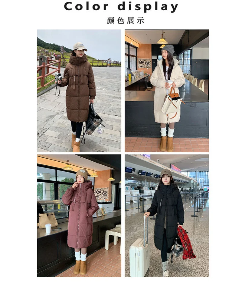 Korean Hooded Thicken Down Cotton Jacket Women Loose Mid-Length Bread Coat Winter New Over-Knee Warm Snow Outerwear