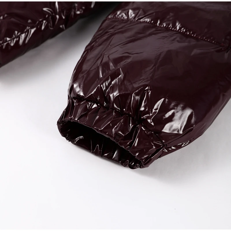 Women Glossy Surface Hooded Padded Jacket Fashion Faux Fur Zipper Cropped Jackets Lady New Winter Warm High Street Outwear 2025