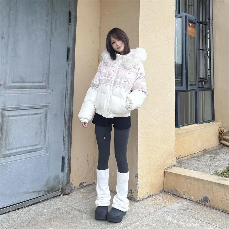 Women's Winter Tops Jacket Cotton Coat Striped Hooded Thickened Warm Vintage Simple Comfortable Leisure Fashion Niche Versatile