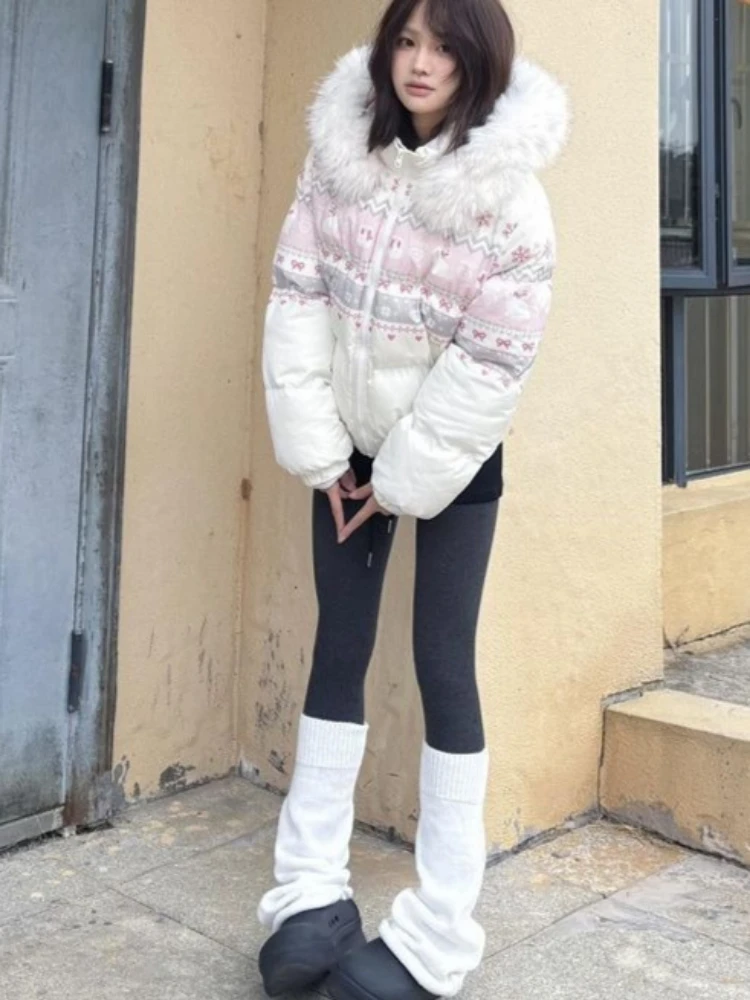 Women's Winter Tops Jacket Cotton Coat Striped Hooded Thickened Warm Vintage Simple Comfortable Leisure Fashion Niche Versatile