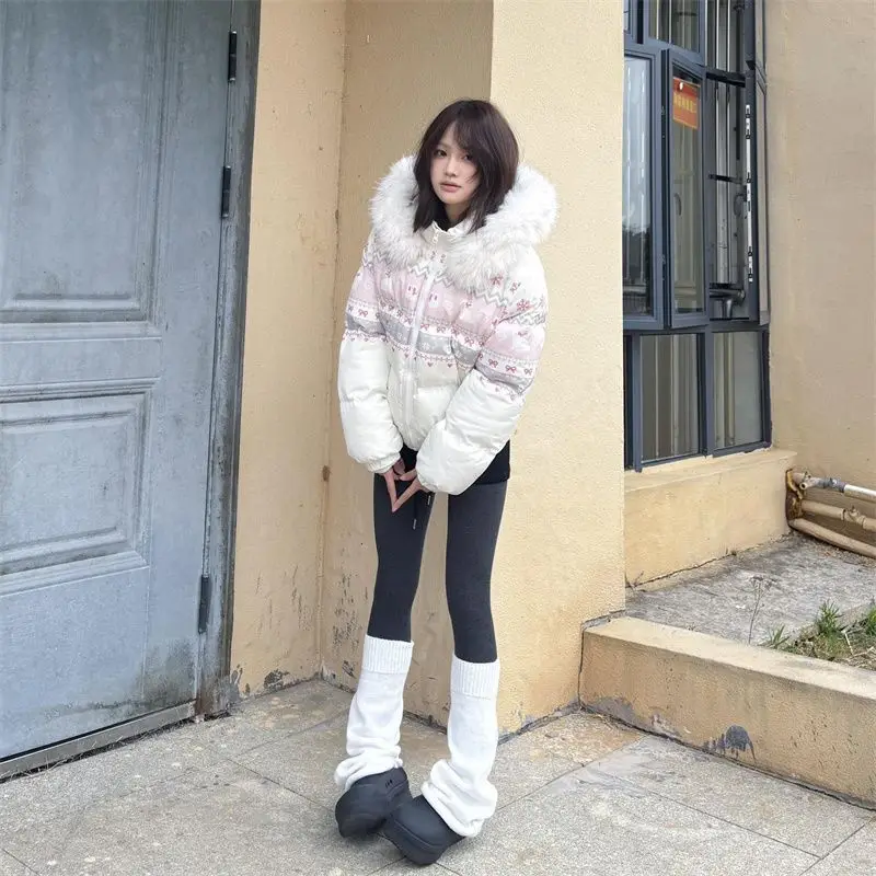 Women's Winter Tops Jacket Cotton Coat Striped Hooded Thickened Warm Vintage Simple Comfortable Leisure Fashion Niche Versatile