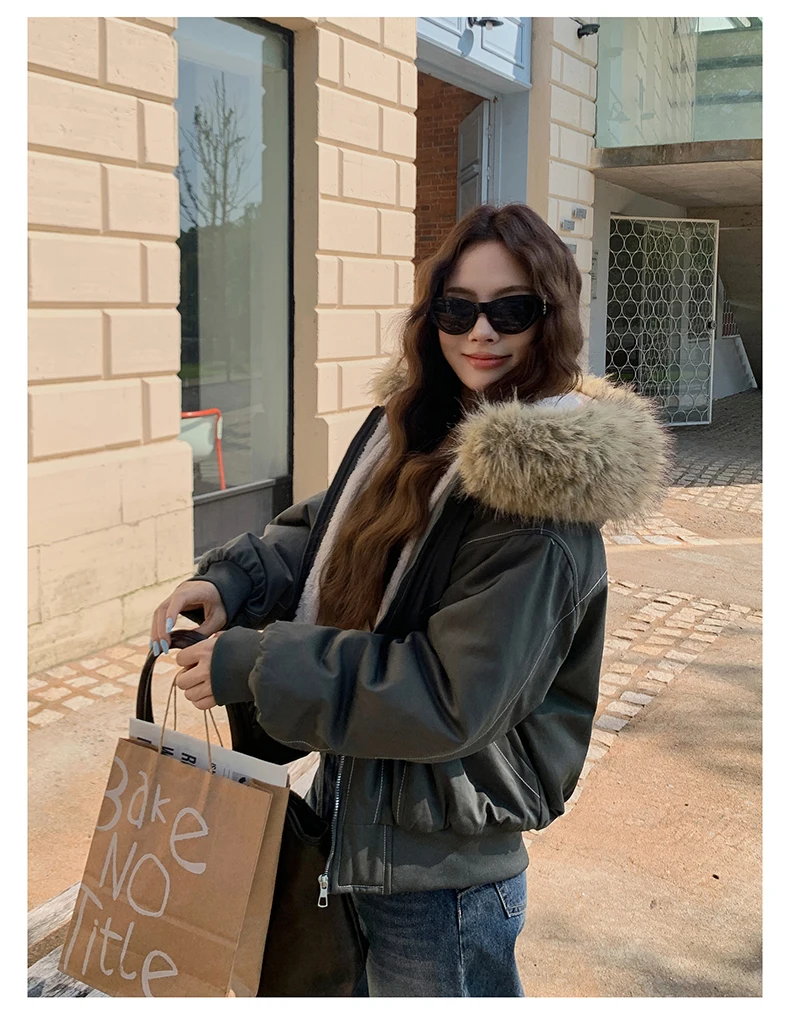 Autumn Winte Cotton Padded Short Parkas Women Thick Warm Fur Collar Hooded Vintage Jacket Outerwear Female Oversize Casual Coat