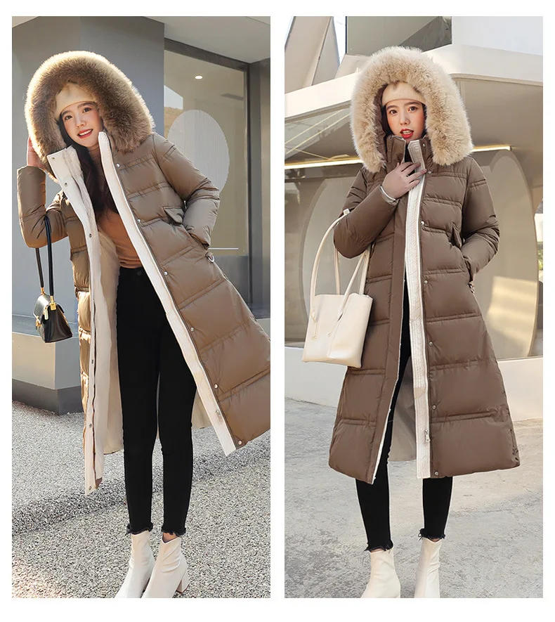 Women Long Coats Parkas Hooded Fur Collar Jackets Thick Warm Y2k Streetwear Elegant Jacket Work Coat High Waist Autumn Winter