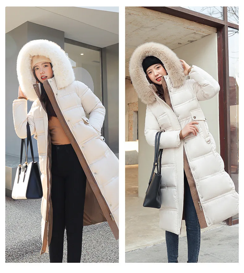Women Long Coats Parkas Hooded Fur Collar Jackets Thick Warm Y2k Streetwear Elegant Jacket Work Coat High Waist Autumn Winter