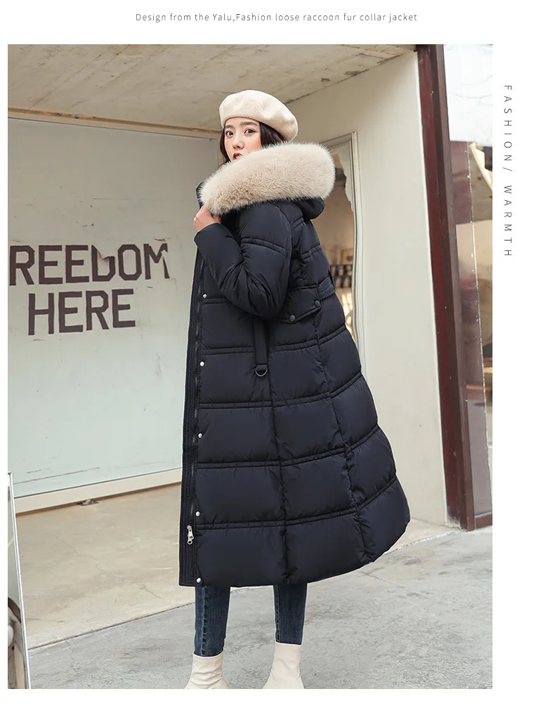 Women Long Coats Parkas Hooded Fur Collar Jackets Thick Warm Y2k Streetwear Elegant Jacket Work Coat High Waist Autumn Winter