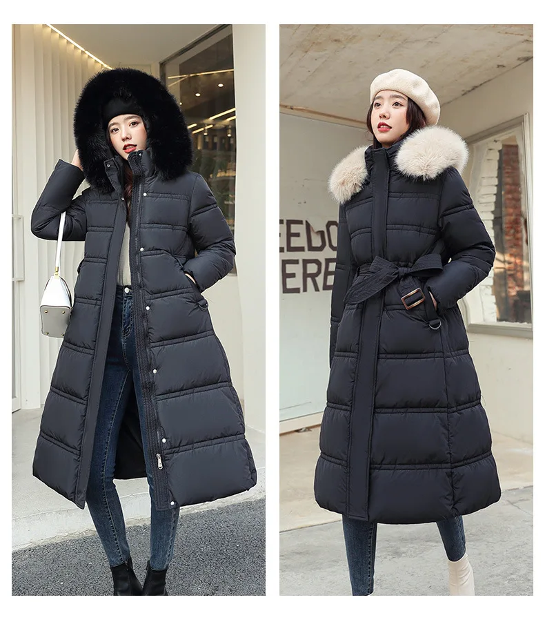 Women Long Coats Parkas Hooded Fur Collar Jackets Thick Warm Y2k Streetwear Elegant Jacket Work Coat High Waist Autumn Winter
