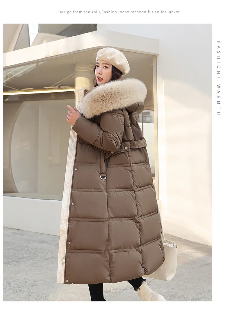 Women Long Coats Parkas Hooded Fur Collar Jackets Thick Warm Y2k Streetwear Elegant Jacket Work Coat High Waist Autumn Winter
