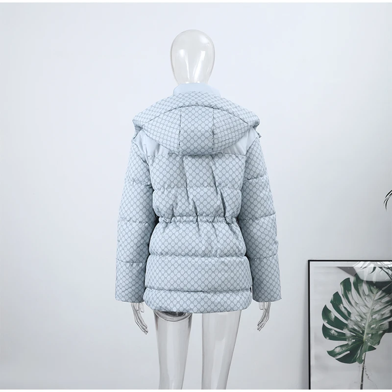 Printed Female Winter Cotton Quilted Jacket Hooded Thicken Zipper Single Breasted Long Sleeve 2025 New Casual Coat Loose Outwear