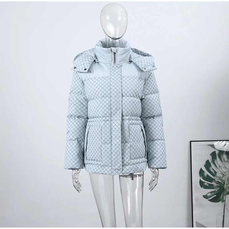 Printed Female Winter Cotton Quilted Jacket Hooded Thicken Zipper Single Breasted Long Sleeve 2025 New Casual Coat Loose Outwear