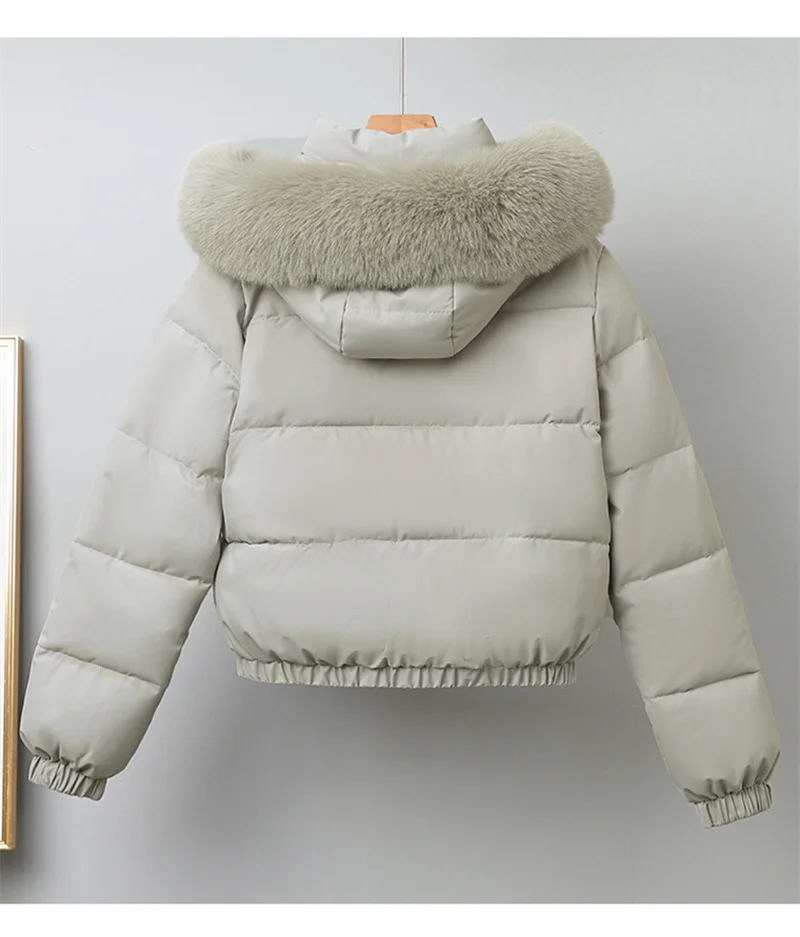 2025 Fashion Winter Short Parkas Women's Cotton-padded Clothes Add Velvet Thicken Fur Collar Removable Hooded Coats Warm Jackets