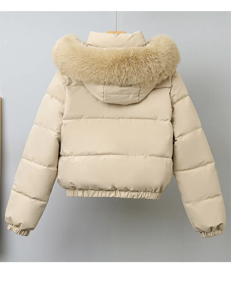 2025 Fashion Winter Short Parkas Women's Cotton-padded Clothes Add Velvet Thicken Fur Collar Removable Hooded Coats Warm Jackets