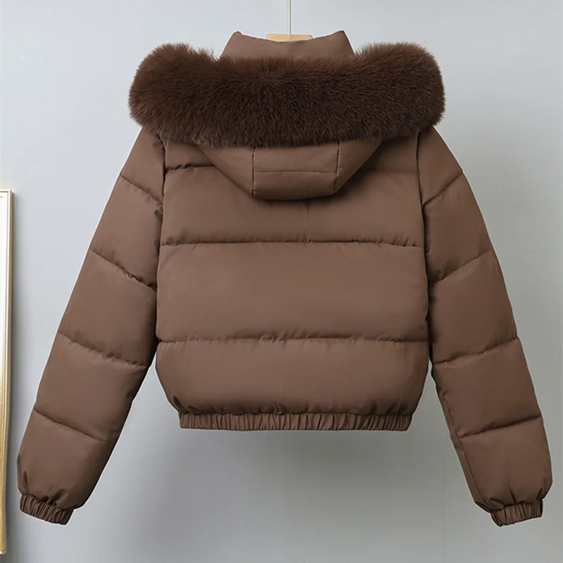 2025 Fashion Winter Short Parkas Women's Cotton-padded Clothes Add Velvet Thicken Fur Collar Removable Hooded Coats Warm Jackets