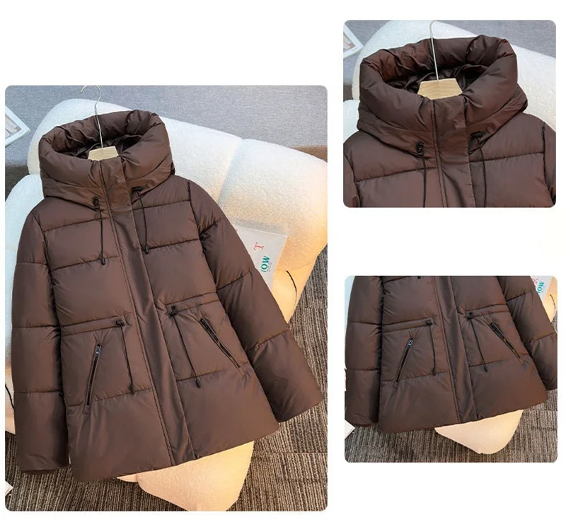 2025 New Hooded Parkas Women's Winter Cotton-padded Jackets Mid-length Overcoat Fashion Thicken Warm Casual Parkas Streetwear