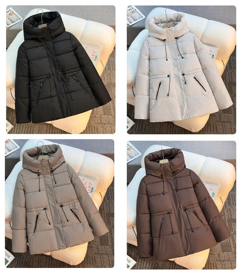 2025 New Hooded Parkas Women's Winter Cotton-padded Jackets Mid-length Overcoat Fashion Thicken Warm Casual Parkas Streetwear