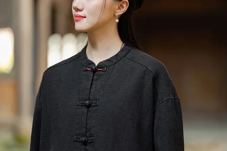 Johnature Women Ramie Cotton Chinese Style Parkas 2025 Winter New Long Sleeve Plush Warm Coats Solid Color Chinese Style Parkas