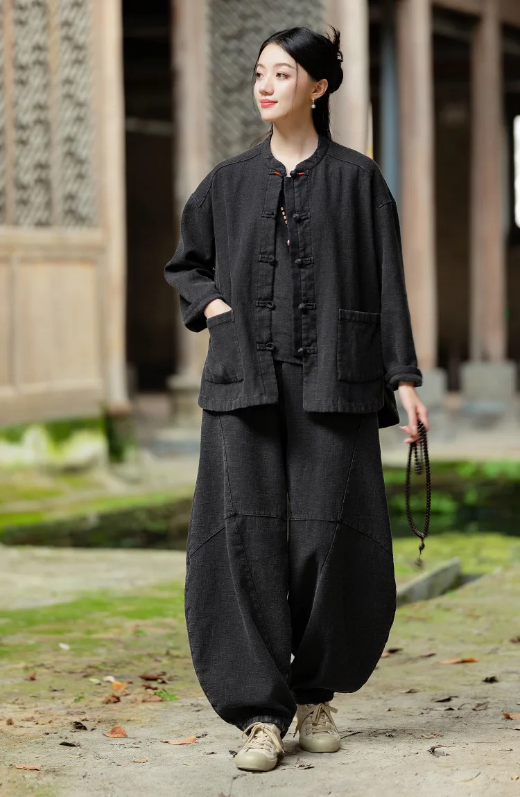Johnature Women Ramie Cotton Chinese Style Parkas 2025 Winter New Long Sleeve Plush Warm Coats Solid Color Chinese Style Parkas