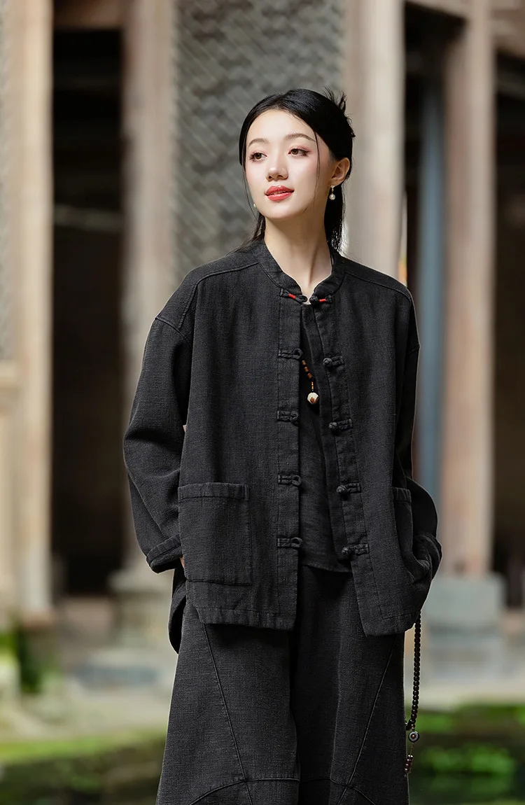 Johnature Women Ramie Cotton Chinese Style Parkas 2025 Winter New Long Sleeve Plush Warm Coats Solid Color Chinese Style Parkas
