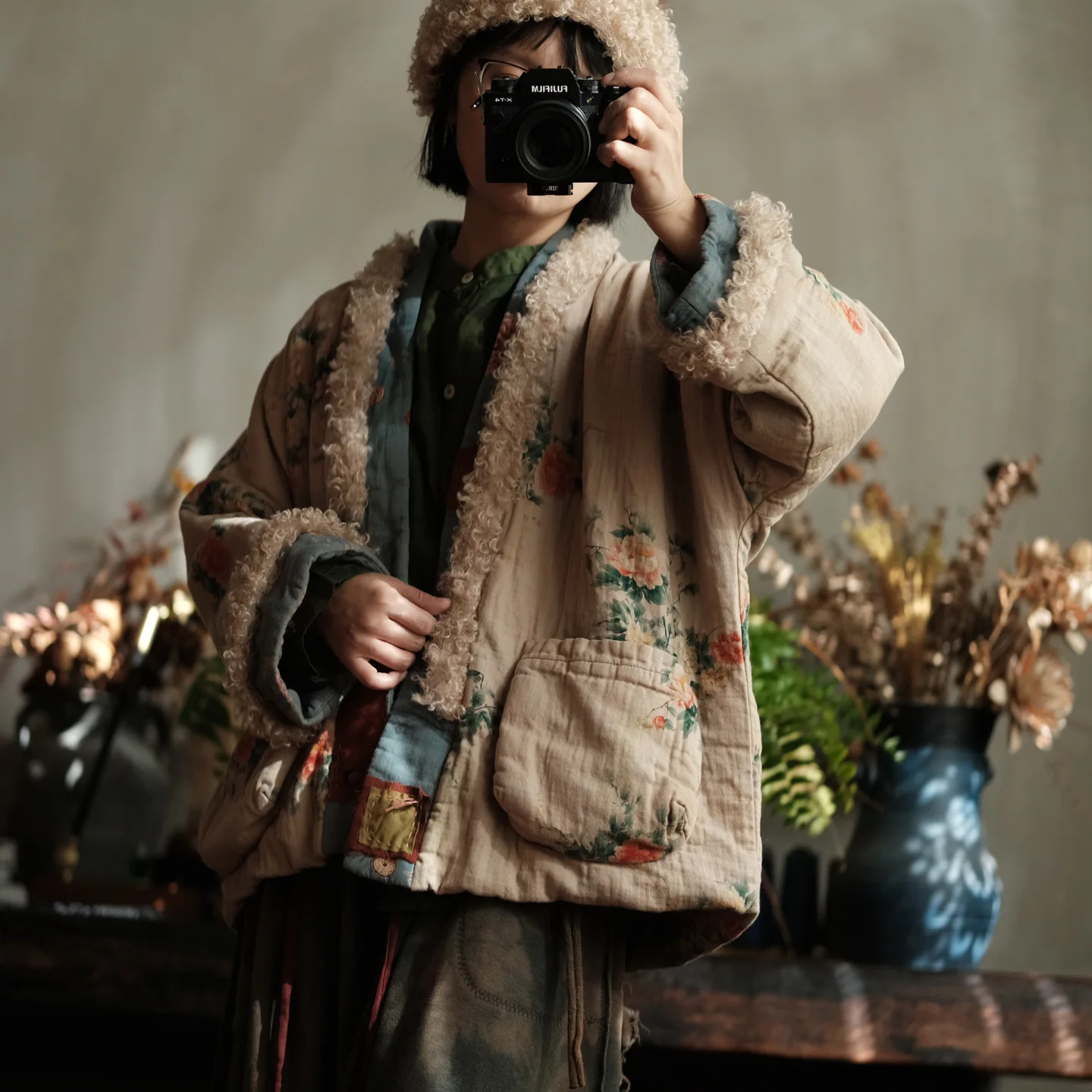 Johnature Women Vintage Winter Print Floral Parkas Patchwork Color Coats 2025 New Long Sleeve Warm Chinese Style Cotton Parkas