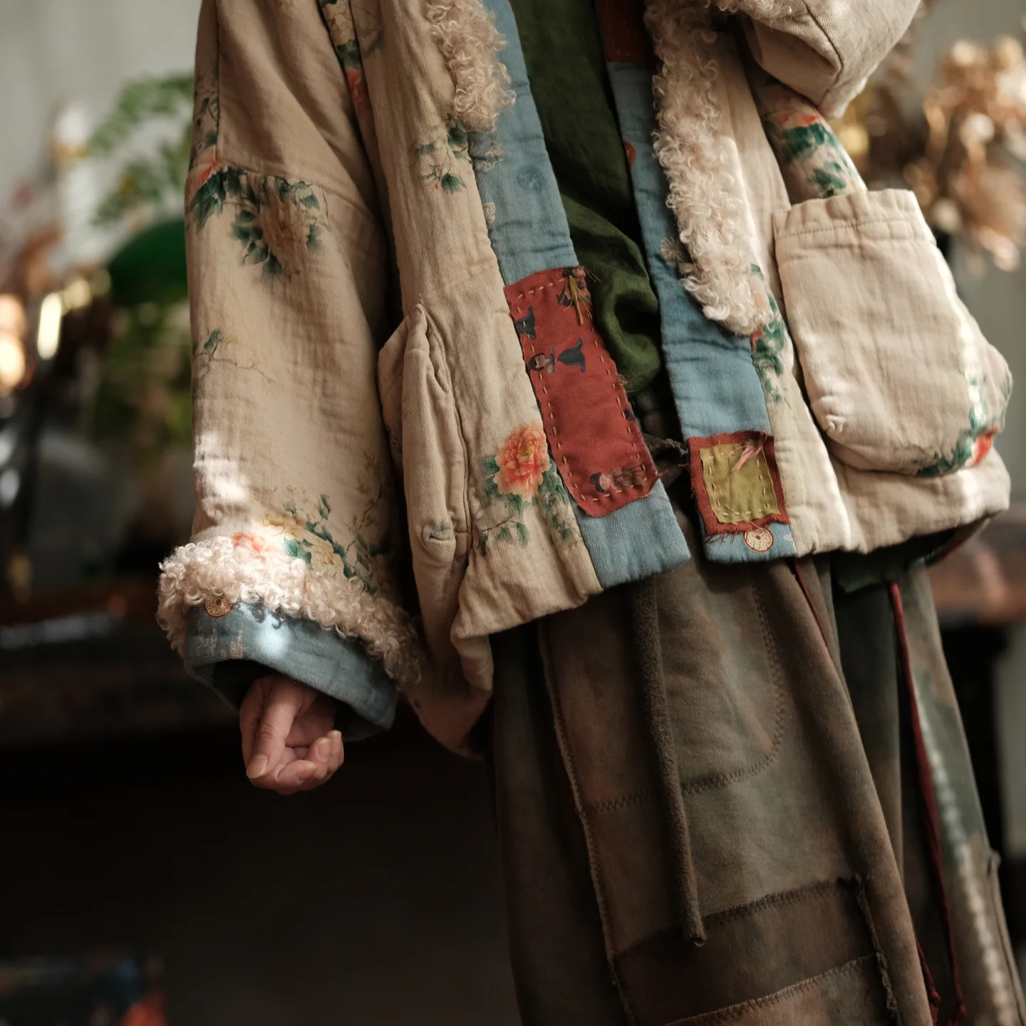 Johnature Women Vintage Winter Print Floral Parkas Patchwork Color Coats 2025 New Long Sleeve Warm Chinese Style Cotton Parkas