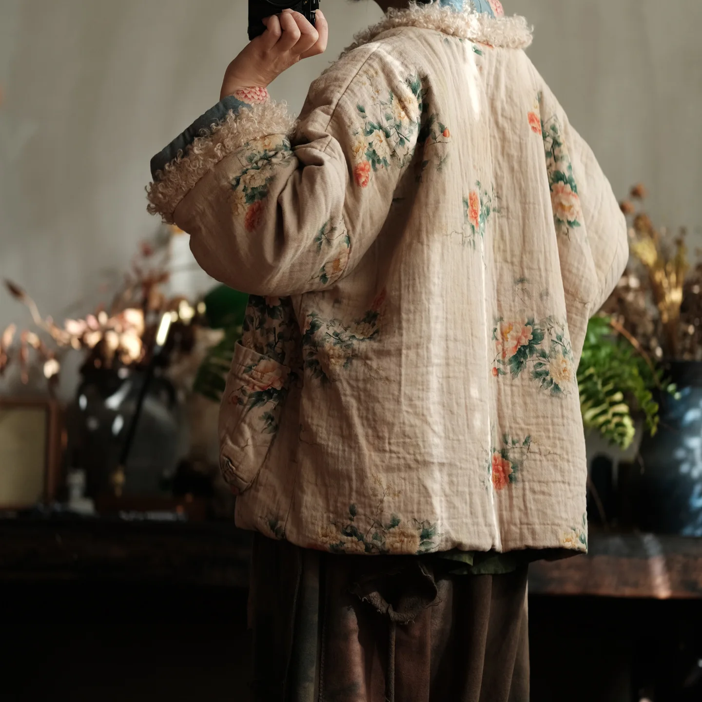 Johnature Women Vintage Winter Print Floral Parkas Patchwork Color Coats 2025 New Long Sleeve Warm Chinese Style Cotton Parkas