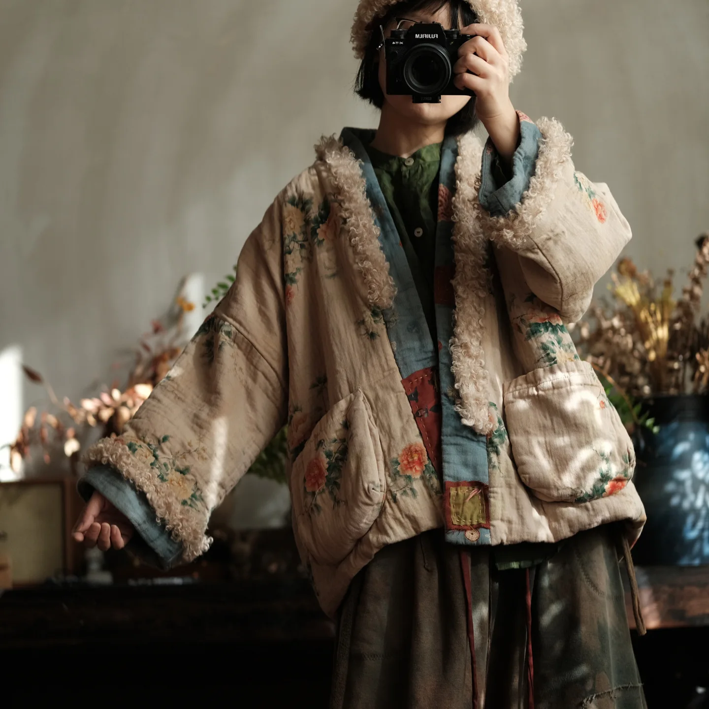 Johnature Women Vintage Winter Print Floral Parkas Patchwork Color Coats 2025 New Long Sleeve Warm Chinese Style Cotton Parkas