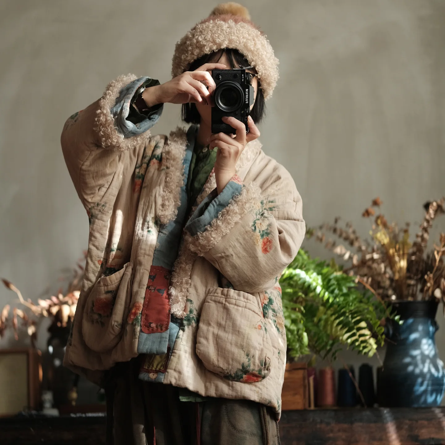 Johnature Women Vintage Winter Print Floral Parkas Patchwork Color Coats 2025 New Long Sleeve Warm Chinese Style Cotton Parkas