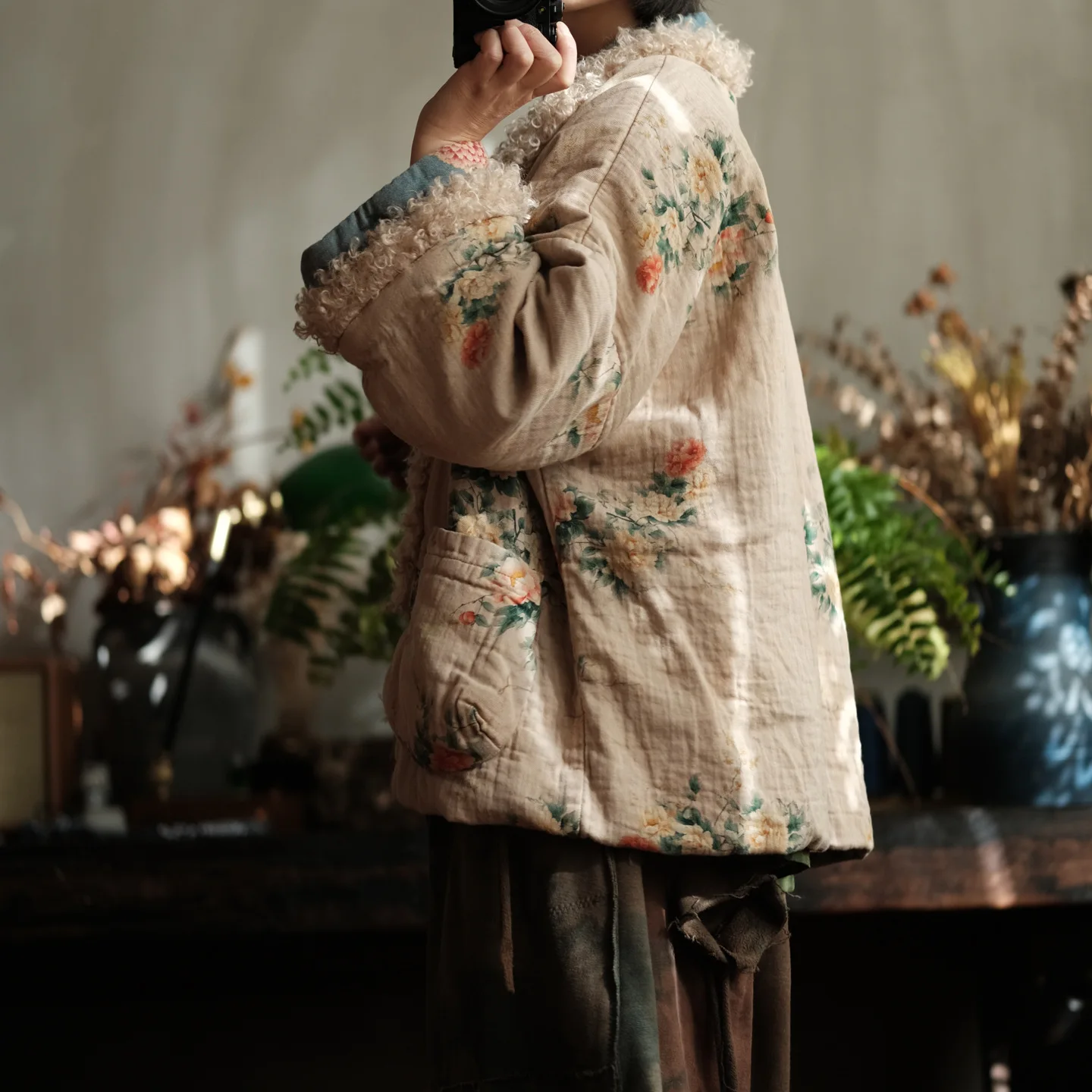 Johnature Women Vintage Winter Print Floral Parkas Patchwork Color Coats 2025 New Long Sleeve Warm Chinese Style Cotton Parkas