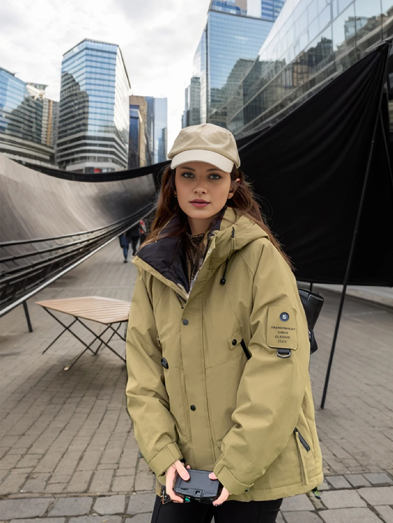 Conciso Women Outdoor Parka Mountaineering Casual Jacket Fashion Loose Winter Jacket Hooded Stand-Up Collar Coats MZ-23336
