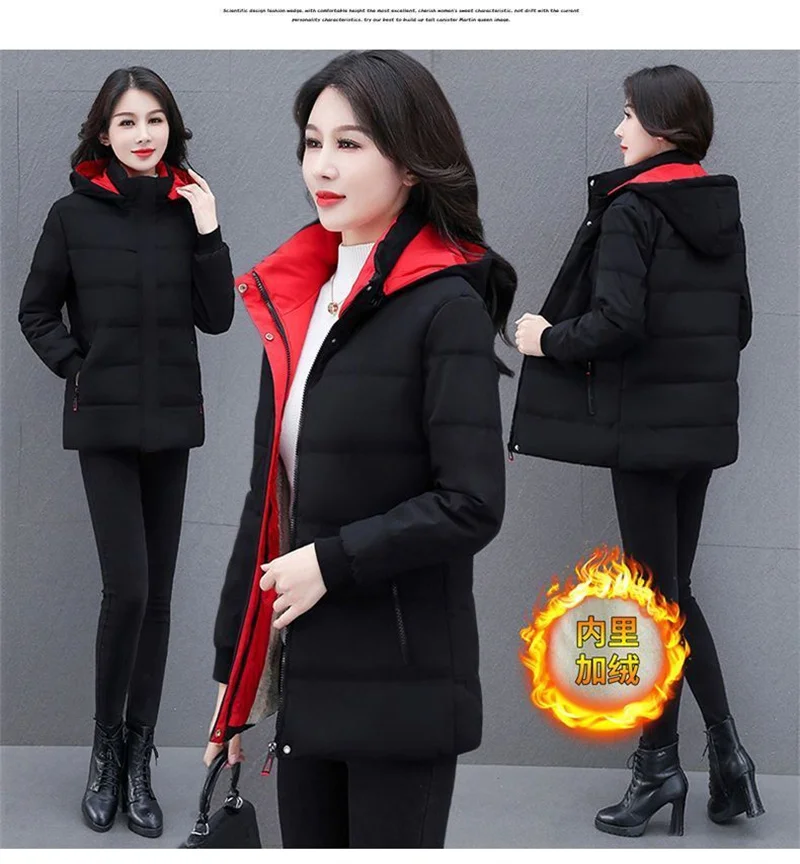 Detachable Hooded Parka Windproof jacket Female's winter jacket plush and Thickened High-End Women's Short Cotton Coat Patchwork