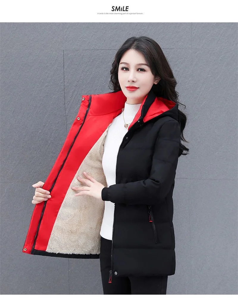 Detachable Hooded Parka Windproof jacket Female's winter jacket plush and Thickened High-End Women's Short Cotton Coat Patchwork
