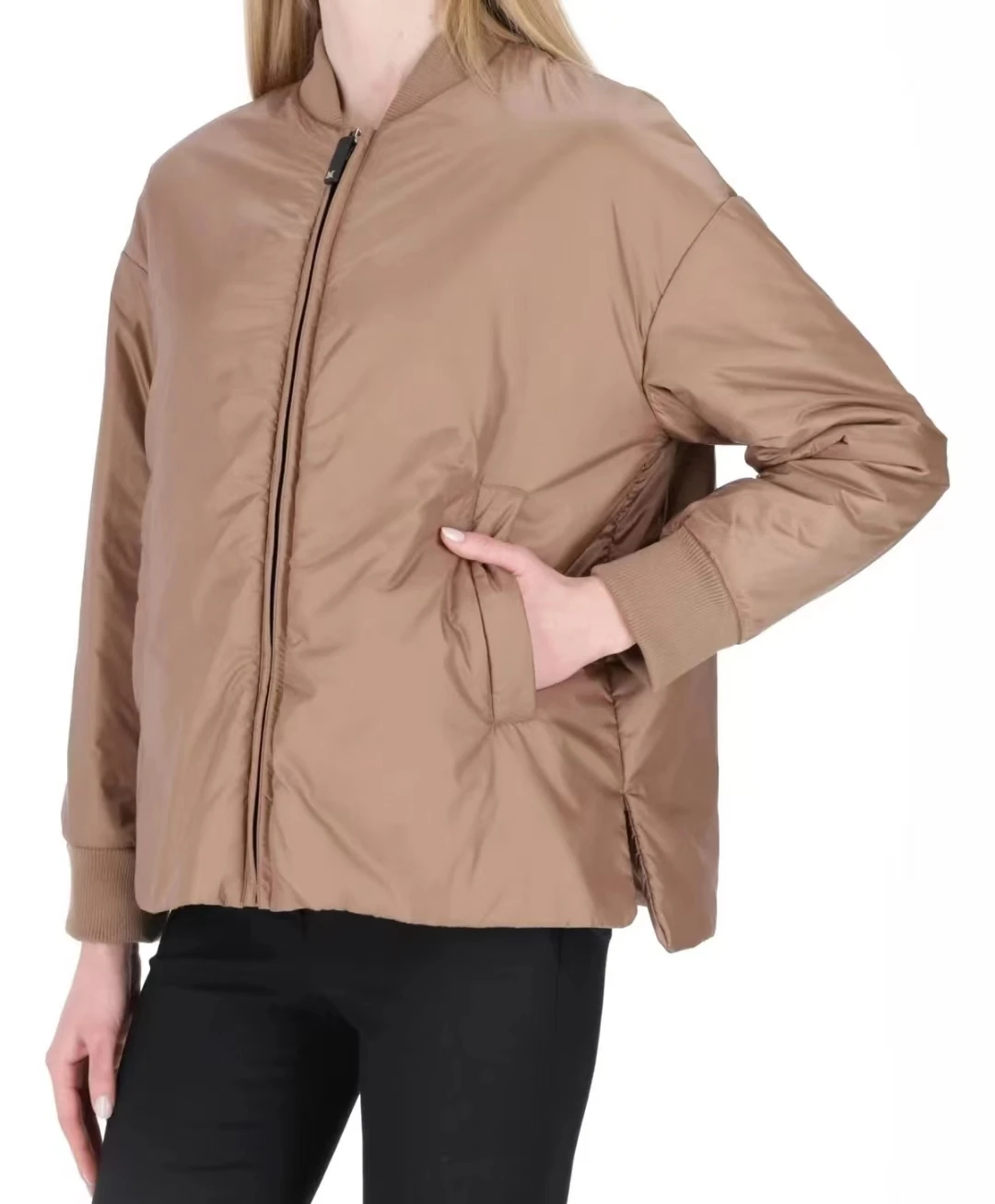 Fenggejiwo baseball jacketFLIGHT JACKET camel velvet silk jacket stand collar loose fit cotton jacket