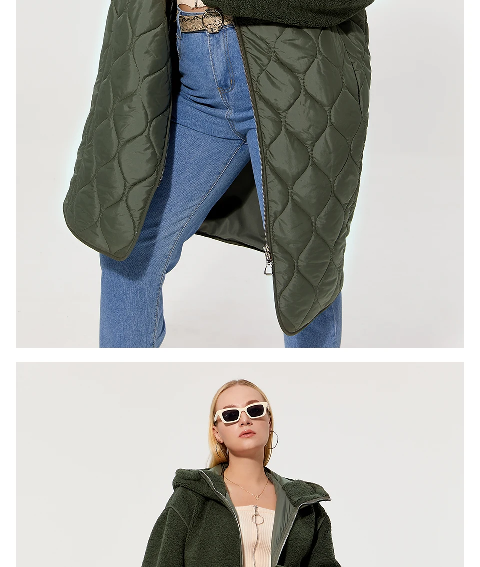 Astrid 2022 Women's autumn winter coat faux Fur tops Fashion stitching down jacket Hooded Oversize parkas Women coat  AM-7542