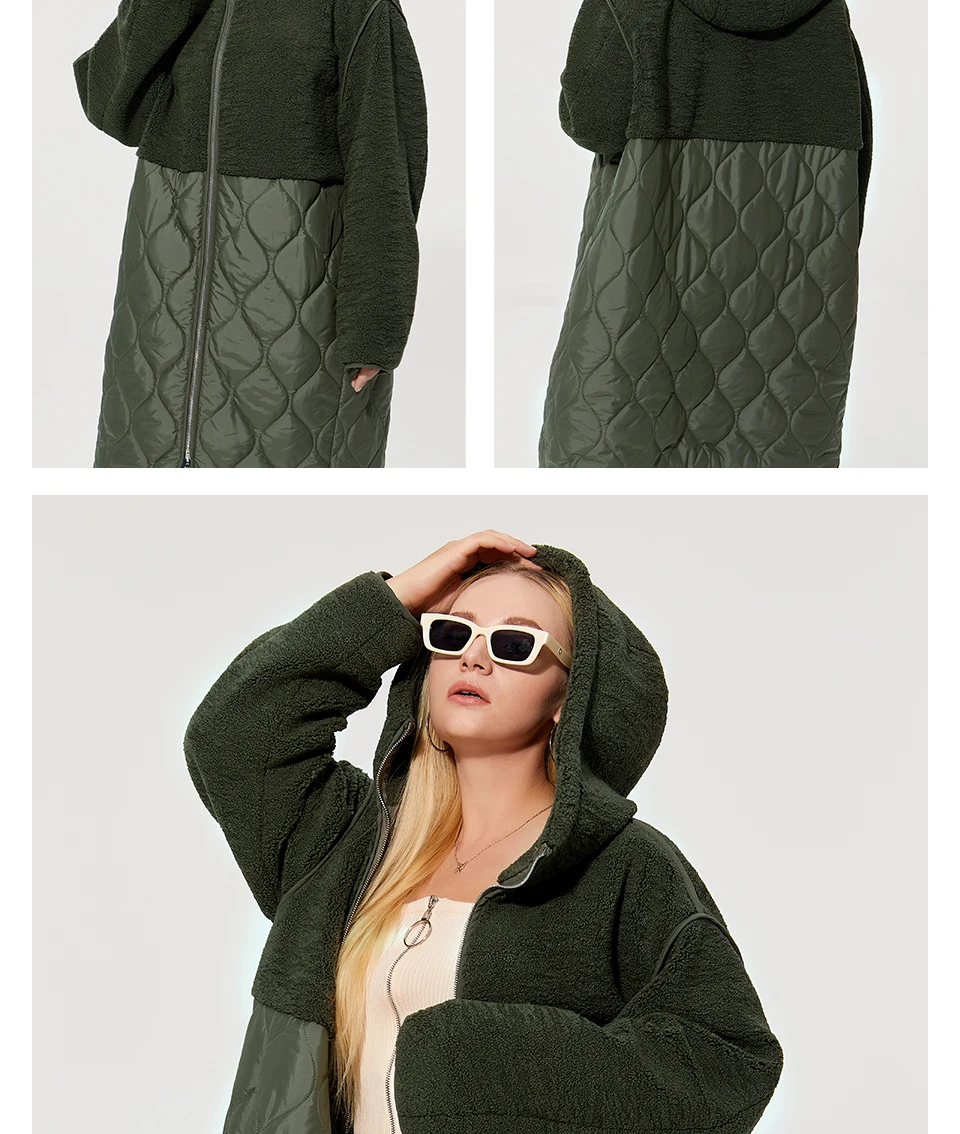 Astrid 2022 Women's autumn winter coat faux Fur tops Fashion stitching down jacket Hooded Oversize parkas Women coat  AM-7542
