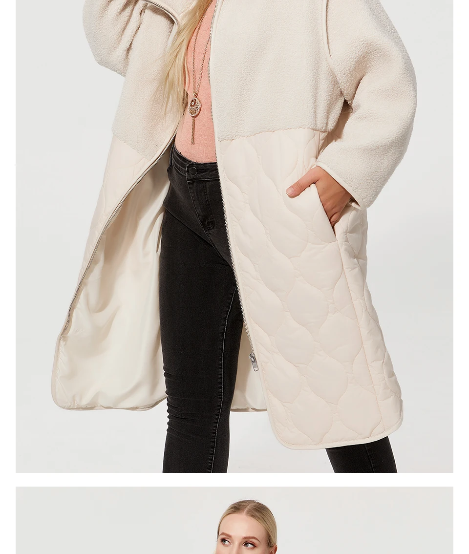 Astrid 2022 Women's autumn winter coat faux Fur tops Fashion stitching down jacket Hooded Oversize parkas Women coat  AM-7542