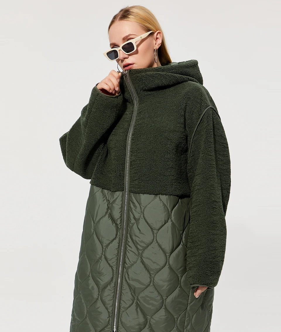 Astrid 2022 Women's autumn winter coat faux Fur tops Fashion stitching down jacket Hooded Oversize parkas Women coat  AM-7542
