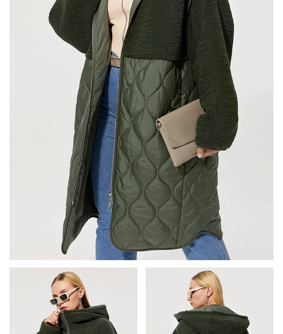 Astrid 2022 Women's autumn winter coat faux Fur tops Fashion stitching down jacket Hooded Oversize parkas Women coat  AM-7542