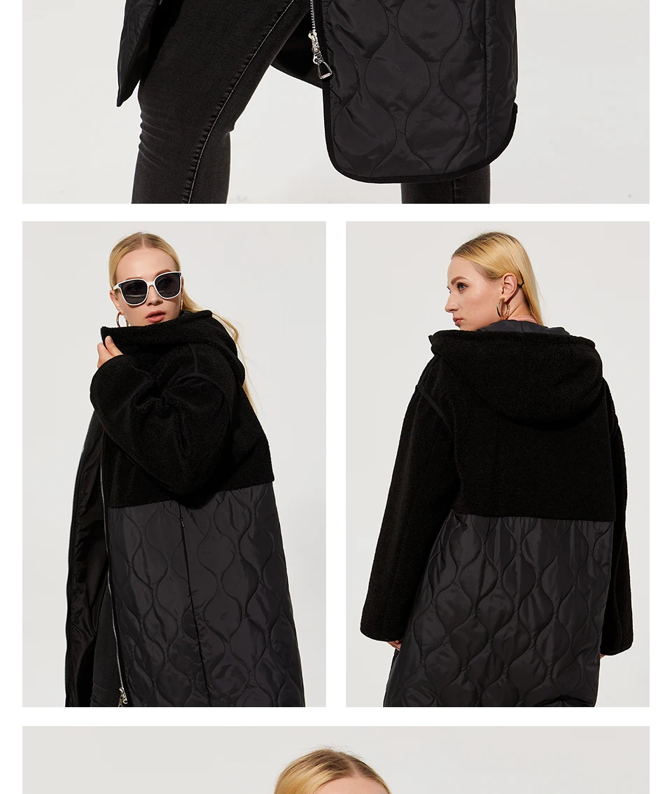 Astrid 2022 Women's autumn winter coat faux Fur tops Fashion stitching down jacket Hooded Oversize parkas Women coat  AM-7542