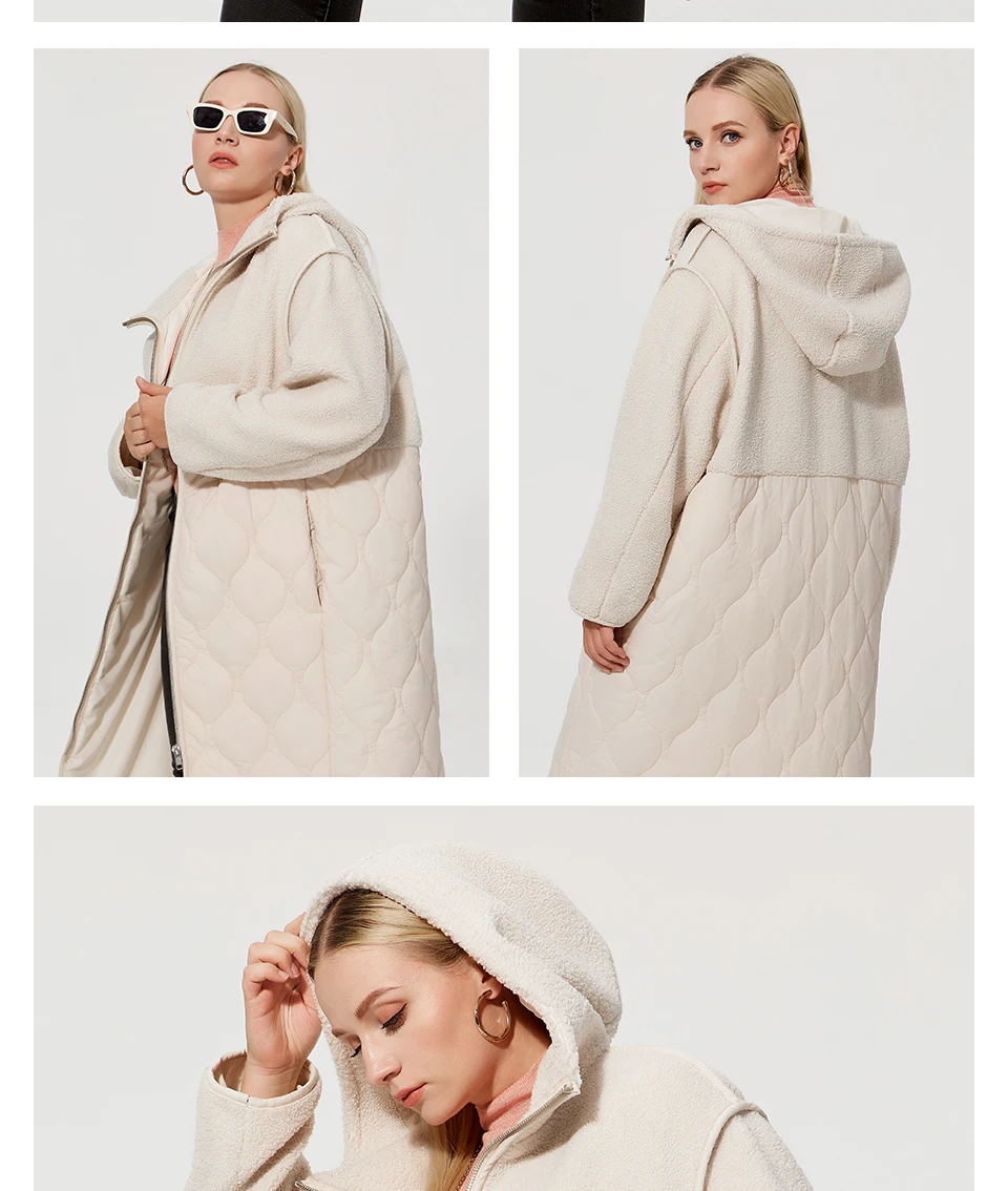 Astrid 2022 Women's autumn winter coat faux Fur tops Fashion stitching down jacket Hooded Oversize parkas Women coat  AM-7542