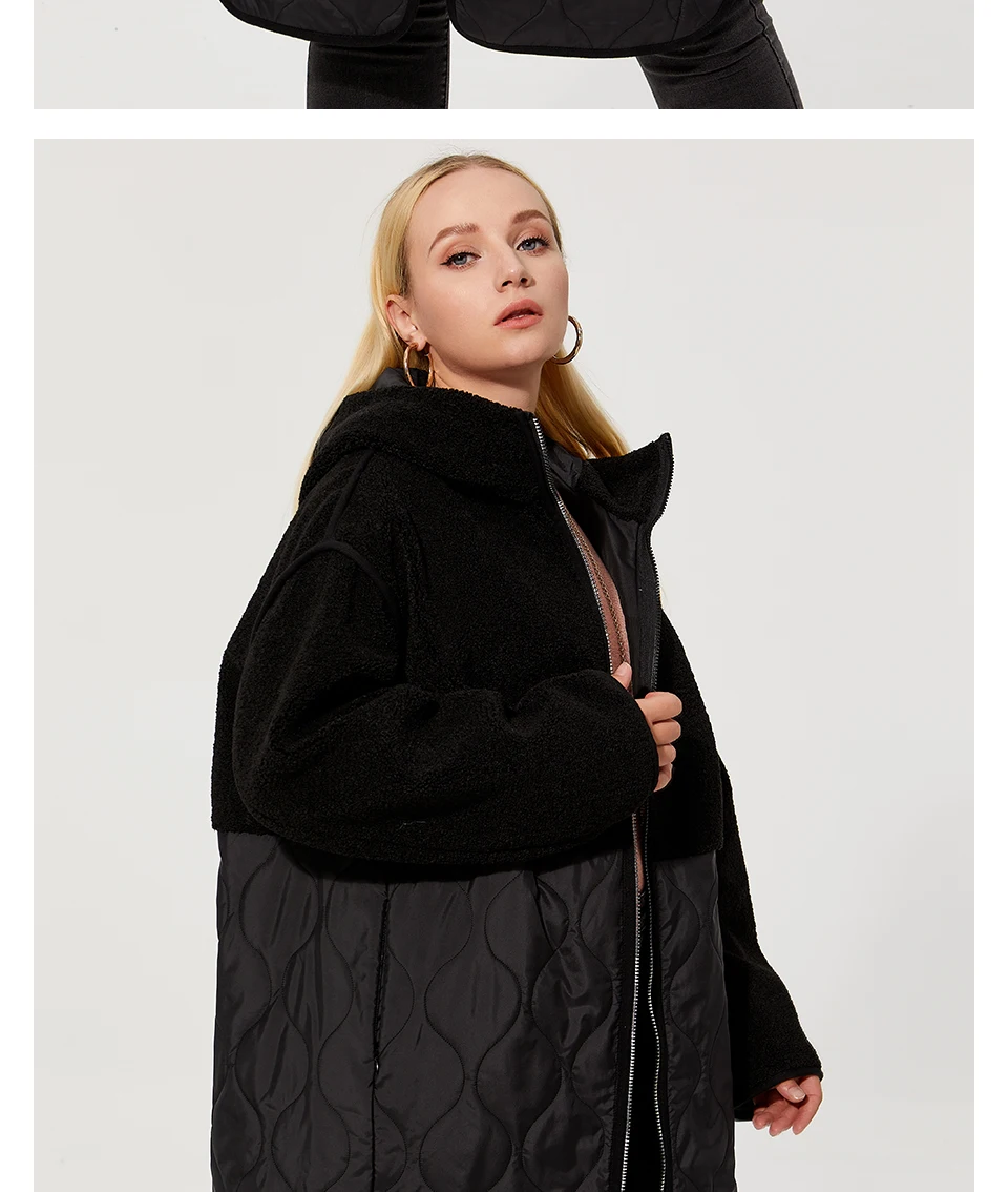 Astrid 2022 Women's autumn winter coat faux Fur tops Fashion stitching down jacket Hooded Oversize parkas Women coat  AM-7542