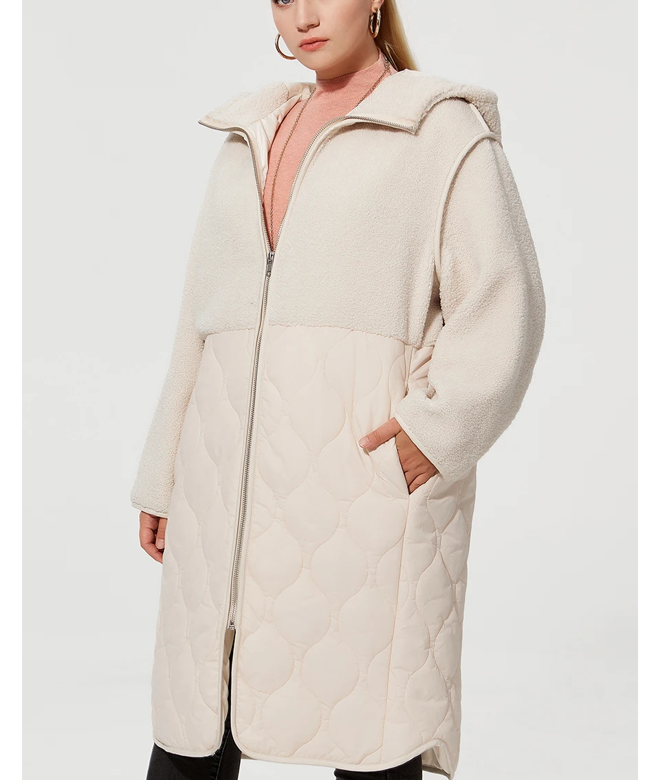 Astrid 2022 Women's autumn winter coat faux Fur tops Fashion stitching down jacket Hooded Oversize parkas Women coat  AM-7542