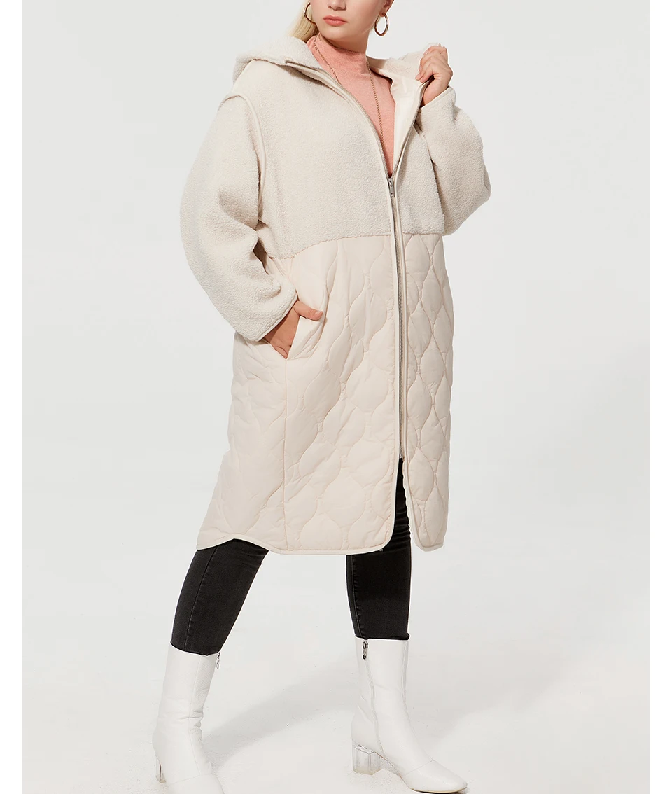 Astrid 2022 Women's autumn winter coat faux Fur tops Fashion stitching down jacket Hooded Oversize parkas Women coat  AM-7542